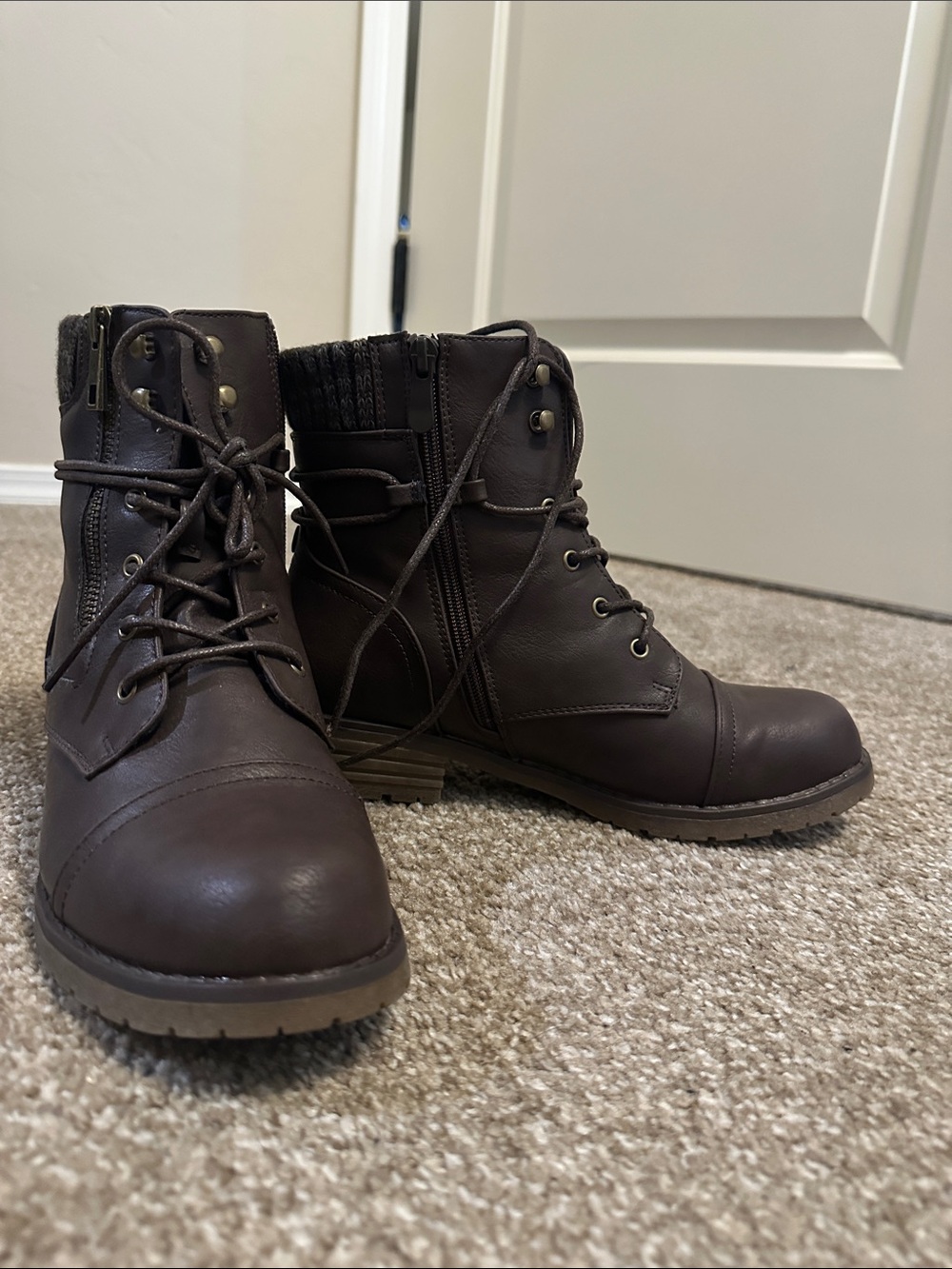 Amazon Women's Lace-Up Combat Boots in Dark Brown